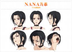  choker female golden_time hasegawa_shin&#039;ya multiple_views nana-senpai_(golden_time) official_art portrait profile reference_sheet simple_background white_background 