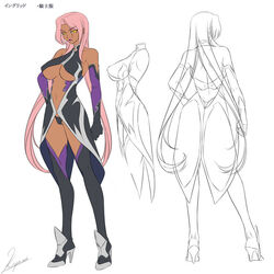  00s bodysuit boots breasts character_sheet curvy dark_skin female female huge_breasts ingrid_(taimanin_asagi) kagami_hirotaka lilith-soft looking_at_viewer makai_kishi_ingrid multiple_views pink_hair solo taimanin_(series) taimanin_asagi taimanin_asagi_battle_arena thong underboob yellow_eyes 