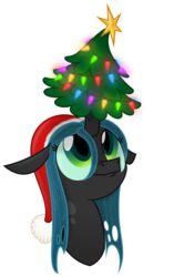  2013 absurd_res alpha_channel arthropod changeling christmas christmas_clothing christmas_headwear christmas_tree clothing female friendship_is_magic green_eyes green_hair hair hasbro hat headgear headwear hi_res hole_(anatomy) holidays light long_hair my_little_pony plant pom_hat pupils queen_chrysalis_(mlp) santa_hat simple_background slit_pupils solo transparent_background tree zutheskunk 