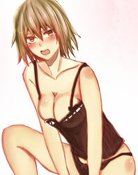  bad_id bad_pixiv_id blonde_hair blush breasts cleavage commentary_request fate/grand_order fate_(series) female jeanne_d&#039;arc_alter_(avenger)_(fate) jeanne_d&#039;arc_alter_(fate) kooru lingerie looking_at_viewer medium_breasts open_mouth panties short_hair solo thighs underwear white_background yellow_eyes 