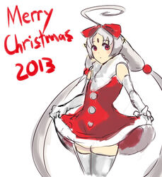  2013 ahoge bad_id bad_tumblr_id blush bow curtsey elbow_gloves female flat_chest forehead_jewel gloves hairbow huge_ahoge long_hair merry_christmas red_eyes red_seiryu red_skirt silver_hair skirt skirt_hold solo thighhighs twintails under_night_in-birth vatista_(under_night_in-birth) very_long_hair white_gloves white_thighhighs 