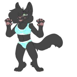  1:1 anthro bra clothing digitigrade domestic_cat felid feline felis female hair hair_over_eye mammal mintyrainbow mintyrainbow15 one_eye_obstructed panties solo source_request underwear 