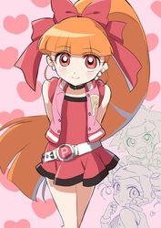  3girls absurdres akazutsumi_momoko bow choker dress earrings fingerless_gloves gloves goutokuji_miyako hairbow highres hyper_blossom jewelry long_hair looking_at_viewer matsubara_kaoru multiple_girls orange_hair pink_vest ponytail powered_buttercup powerpuff_girls_z rayuse red_eyes rolling_bubbles short_dress very_long_hair vest 