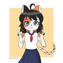  1:1 anthro asian_clothing clothing domestic_cat east_asian_clothing felid feline felis female hi_res japanese_clothing japanese_school_uniform mammal manatails school_uniform serafuku simple_background solo uniform 