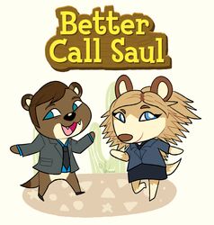  alternate_species animal_crossing anthro better_call_saul black_clothing black_nose blue_clothing blue_eyes breaking_bad brown_body brown_fur brown_hair brown_nose clothed clothing crossover digital_drawing_(artwork) digital_media_(artwork) duo fangs female flat_colors fluffy fluffy_tail fur furrification hair hi_res humanoid iirene jimmy_mcgill kim_wexler male mammal mustelid musteline necktie nintendo open_mouth open_smile pink_tongue simple_background smile standing tail teeth tongue true_musteline weasel 