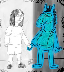  2020 anthro belly bojack_horseman bojack_horseman_(character) diamond_(marking) diane_nguyen duo equid equine eyewear female girxdolly glasses hand_holding horse human male male/female mammal mane markings netflix signature slightly_chubby smile 