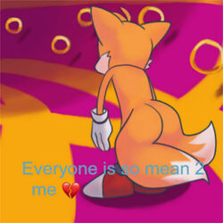  2022 2_tails anthro broken_heart canid canine clothing detailed_background english_text everyone_is_so_mean_to_me figsnapricots footwear fox fur gloves gold_ring handwear humor male mammal meme multi_tail orange_body orange_fur sega shitpost shoes solo sonic_the_hedgehog_(series) sonic_the_hedgehog_2_(film) standing tail tails text 