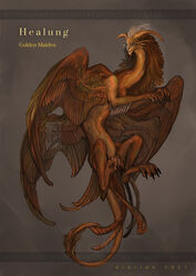  abstract_background ambiguous_gender biceps brown_body classical claws deity demon diorionarh feathered_wings feathers feral fur hi_res horn looking_at_another male multi_tail multi_wing muscular muscular_male mythology paws renaissance simple_background solo tail tail_motion tailwag unknown_species wings 