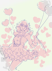  arm_at_side balloon buttons closed_mouth clown_nose collar cowboy_shot crying crying_with_eyes_open elbow_gloves feather_sleeves female frilled_shirt frilled_skirt frills geiru_toneido gloves gyakuten_saiban hand_up heart heart_balloon holding holding_balloon looking_at_viewer medium_hair miniskirt monochrome nekowosuu phoenix_wright:_ace_attorney_-_spirit_of_justice pink_theme shirt short_sleeves simple_background skirt solo suspender_skirt suspenders tears white_background wing-shaped_bow 