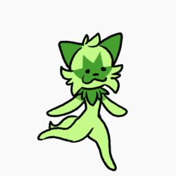  1:1 ambiguous_gender animated anthro anthrofied dot_eyes felid feline fur generation_9_pokemon green_body green_fur green_hair hair mammal nintendo pokemon pokemon_(species) pokemorph running short_playtime simple_background solo sprigatito thatguynamedjoe toony walking white_background 