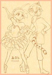  ahiru_(princess_tutu) ahoge alternative_fashion ambiguous_gender animal_humanoid ballerina ballet bangs bottomwear cat_humanoid clothed clothing dance_shoes dancewear dancing duo en_pointe fakir_(princess_tutu) felid felid_humanoid feline feline_humanoid female footwear full-length_portrait fully_clothed hair hime_lolita human humanoid j-fashion lolita_(fashion) magical_girl_outfit mammal mammal_humanoid nyame8 pointe_shoes ponytail portrait pose prick_ears princess_tutu shoes skirt tail tutu 