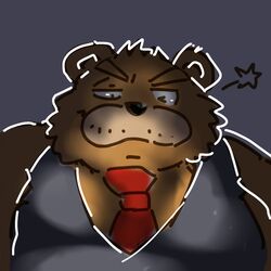  1:1 2022 anthro bear black_nose brown_body clothed clothing hi_res kemono kumalino male mammal mature_male mikesiva necktie portrait roast_(kumalino) sanrio simple_background slightly_chubby solo 