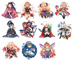  4boys 6+girls ;d animal bird black_hair blonde_hair blue_eyes blue_fire bow bowtie brown_hair character_request chicken clenched_teeth coat commentary_request copyright_request dagger evil_smile fire floral_print fox getiao gift green_eyes hat heart holding holding_sword holding_weapon horns japanese_clothes kariginu katana kimono knife long_hair long_sleeves multicolored_hair multiple_boys multiple_girls one_eye_closed open_mouth outstretched_arm purple_eyes red_eyes red_hair seiza serious sheath sheathed shirt sidelocks simple_background sitting smile sword teeth two-tone_hair very_long_hair weapon white_background white_shirt wings winter_clothes winter_coat yellow_eyes 