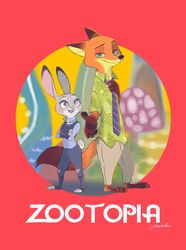  anthro barefoot canid canine clothing disney duo feet female fox fur hi_res judy_hopps lagomorph leporid male mammal mochigolo618 nick_wilde noko_ume rabbit red_fox simple_background toeless_legwear true_fox zootopia 