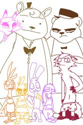  2:3 anthro anthrofied avian beanie_(roommates) bear bedroom_eyes bird bonnie_(fnaf) bonworth_(roommates) bow_(feature) bow_tie boxers_(clothing) breasts buckteeth canid canine cheeky_(roommates) chica_(fnaf) chicken chiclet_(roommates) clothed clothing crossover disney eye_patch eyewear female five_nights_at_freddy&#039;s five_nights_at_freddy&#039;s_2 fox foxglove_(roommates) foxy_(fnaf) fred_fazbear_(roommates) freddy_(fnaf) frederick_(roommates) frown galliform gallus_(genus) group half-closed_eyes hat headgear headwear heart_boxers heart_clothing heart_pattern heart_pattern_underwear heart_symbol heart_underwear hi_res hoodie lagomorph leporid lipstick looking_at_viewer makeup male mammal mangle_(fnaf) mtf_crossgender narrowed_eyes non-mammal_breasts partially_clothed phasianid rabbit rackham_(roommates) roommates:motha rule_63 scar scottgames seductive sharp_teeth size_difference smile style_emulation teeth the_weaver top_hat topless topwear toy_chica_(fnaf) toy_freddy_(fnaf) underwear weaver_bonnie zootopia 