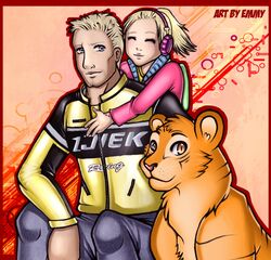  blonde_hair blue_eyes capcom chuck_greene daughter_(lore) dead_rising electronics father_(lore) father_and_child_(lore) father_and_daughter_(lore) felid female feral fur group hair headphones human human_focus katey_greene male mammal not_furry_focus orange_body orange_eyes orange_fur pantherine parent_(lore) parent_and_child_(lore) parent_and_daughter_(lore) snowflake_(dead_rising) tiger xxxcuteemmyxx 