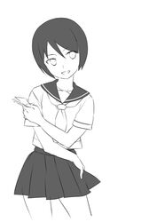  commentary_request ekra female greyscale looking_at_viewer monochrome neckerchief nezu_miko open_mouth sayonara_zetsubou_sensei school_uniform serafuku short_hair skirt smile solo 