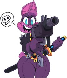  2018 alpha_channel anthro bat blue_eyes bone clothed clothing dual_wielding female gun holding_object holding_weapon katana mammal mask melee_weapon open_mouth ranged_weapon simple_background skull solo sophie_slam submachine_gun sword transparent_background uzi vimhomeless weapon 