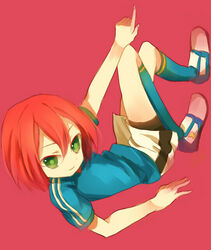  1boy bad_id bad_pixiv_id green_eyes inazuma_eleven inazuma_eleven_(series) inazuma_japan junekun kiyama_hiroto male_focus red_hair soccer_uniform solo sportswear 