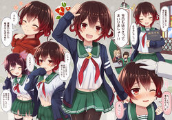  4girls antenna_hair black_hair black_pantyhose black_ribbon black_serafuku blonde_hair blue_jacket blush book breasts brown_eyes brown_hair closed_eyes collarbone commentary_request crescent crescent_pin desk flower fubuki_(kancolle) fubuki_kai_ni_(kancolle) gradient_hair green_sailor_collar green_skirt groin hair_between_eyes hair_flaps hair_ornament hair_ribbon hairclip hand_on_another&#039;s_head hood hooded_jacket jacket jewelry kantai_collection kisaragi_(kancolle) lecturing long_hair low_ponytail medium_breasts messy_hair mini_person minigirl multicolored_hair multiple_girls multiple_persona mutsuki_(kancolle) mutsuki_kai_ni_(kancolle) navel neckerchief office one_eye_closed ootori_(kyoya-ohtori) open_mouth pantyhose photoshop_(medium) pleated_skirt ponytail purple_eyes red_hair red_jacket ribbon ring sailor_collar salute scarf school_uniform serafuku shirt short_hair short_ponytail skirt small_breasts smile stained_glass teeth thighhighs torn_clothes torn_jacket torn_shirt torn_skirt torn_sleeves translated upper_teeth_only wedding_ring window yuudachi_(kancolle) yuudachi_kai_ni_(kancolle) 