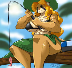  anthro breasts clothing cougar felid feline female fish fishing_rod hat headgear headwear hi_res mammal marine muscular muscular_anthro muscular_female shonuff solo tagme tonyg79 under_boob 