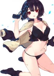  black_hair black_panties black_tank_top blood breasts dominator_(gun) female gun holding holding_gun holding_weapon kamizaki_hibana large_breasts navel original panties psycho-pass red_eyes solo tank_top underwear weapon 