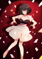  bad_id bad_pixiv_id black_hair breasts chain_sumeragi chiko_(d04099) cleavage closed_eyes confetti dress female kekkai_sensen large_breasts short_hair smile solo 