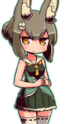  :&lt; animal_ear_fluff animal_ears blush breasts brown_eyes brown_hair closed_mouth collarbone commentary_request cowboy_shot female flower green_outline green_shirt green_skirt hair_bun hair_flower hair_ornament looking_at_viewer naga_u neckerchief outline own_hands_together pleated_skirt ribbon-trimmed_legwear ribbon_trim sailor_collar school_uniform sekaiju_no_meikyuu sekaiju_no_meikyuu_5 serafuku shirt short_eyebrows sidelocks simple_background single_hair_bun skirt sleeveless sleeveless_shirt small_breasts solo therian_(sekaiju) therian_2_(sekaiju) thick_eyebrows thighhighs white_background white_flower white_sailor_collar white_thighhighs yellow_neckerchief 