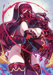  absurdres blood breasts claw_(weapon) commentary_request doku-chan_(dokkudokudoku) female gas_mask gold_trim habit hemokinesis highres large_breasts lens_flare liquid long_hair mask neon_trim nun original photoshop_(medium) pink_hair red_eyes solo thighhighs weapon 