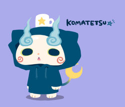  character_name chuno commentary_request cosplay crescent cup full_body hood hoodie komasan mug no_humans open_mouth photoshop_(medium) print_mug purple_background simple_background solo standing star_(symbol) star_print tail tetsuya_(youkai_watch) tetsuya_(youkai_watch)_(cosplay) triangle_mouth youkai_(youkai_watch) youkai_watch 