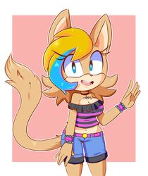  2019 anthro belt bottomwear bracelet breasts cleavage clothed clothing dormouse female hazel_dormouse heza_the_dormouse hi_res jewelry mammal midriff navel off_shoulder rodent ruffled_topwear sega shorts solo sonic_the_hedgehog_(series) tenshigarden 