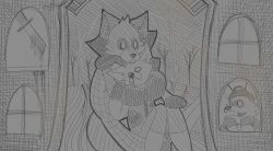  anthro arctic_fox brother_(lore) brothers_(lore) canid canine canis clothed clothing detailed_background duo epic_games fennix_(fortnite) fortnite fox hi_res hug hugging_another hugging_from_behind incest_(lore) love male male/male mammal monochrome pinumontbalou red_fox sibling_(lore) sitting true_fox volpez_(fortnite) weapon wendell_(fortnite) wolf 