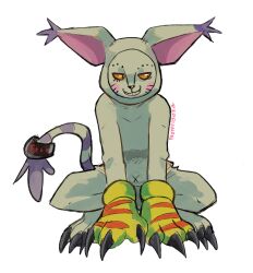  absurd_res anthro bandai_namco betsumon blush clothing crouching digimon digimon_(species) grin hi_res kigurumi male navel onesie outie_navel pirruwan smile solo 