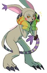  absurd_res anthro bandai_namco betsumon blush claws clothing digimon digimon_(species) embarrassed gloves handwear hi_res kigurumi male navel onesie outie_navel pirruwan solo 