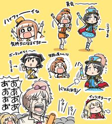  6+girls :&gt; :3 :d akagi_miria black_hair blonde_hair blush bow brown_hair cheering closed_eyes commentary_request crowd crying dancing glowstick hairband hairbow hi-fi_days_(idolmaster) ichihara_nina idolmaster idolmaster_cinderella_girls jougasaki_mika jougasaki_rika l.m.b.g_(idolmaster) long_hair marching_melodies_(idolmaster) meme multiple_girls oerba_yun_fang oota_kuniyoshi_face_(meme) open_mouth pink_hair ryuzaki_kaoru sakurai_momoka sasaki_chie screaming short_hair simple_background smile sparkle sparkling_eyes translated tsunamayo two_side_up 