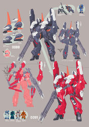  absurdres advance_of_zeta advance_of_zeta_re-boot aqua_gm barzam character_name f90_gundam fusion g-parts_hrududu_ii galguyu_(mobile_suit) grey_background gun gundam gundam_f90_marine_type gundam_marine_type highres kenki_fujioka machinery mecha mobile_suit multiple_views no_humans official_art original robot science_fiction simple_background translation_request victory_gundam weapon zaku_marine_type zanscare 