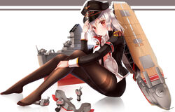  graf_zeppelin_(zhanjian_shaonu) no_bra open_shirt pantyhose uniform zhanjian_shaonu zhou_yu_(van) 