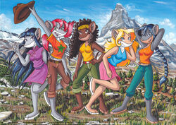  acrylic_painting_(artwork) alps barefoot belt black_belt blonde_hair blue_clothing blue_eyes blue_hair blue_topwear bottomwear braided_hair brown_body brown_bottomwear brown_clothing brown_eyes brown_fur brown_hair brown_hat brown_headwear brown_pants cervin clothing colette_(thea_sisters) cowboy_hat detailed_background feet female fur geronimo_stilton_(series) green_bottomwear green_clothing green_eyes green_pants grey_body grey_fur group hair hat headgear headwear hi_res landscape_background leptitsuisse1912_(lepetithelvete) mammal matterhorn midriff mountain mouse murid murine navel nicky_(thea_sisters) orange_clothing orange_topwear painting_(artwork) pamela_(thea_sisters) pants paulina_(thea_sisters) pink_bottomwear pink_clothing pink_skirt purple_clothing purple_eyes rat red_belt red_hair rodent skirt switzerland tan_body tan_fur thea_sisters thea_stilton_(series) topwear traditional_media_(artwork) twintails violet_(thea_sisters) yellow_clothing yellow_topwear 