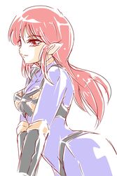  bodysuit female iczer-2 iczer_(series) light_smile long_hair looking_at_viewer okuri_ookami pointy_ears red_eyes red_hair retro_artstyle solo tatakae!!_iczer-1 white_background 