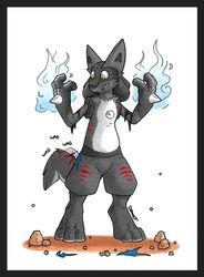  after_transformation anthro aura black_border border canid canine canis danwolf15 domestic_dog generation_4_pokemon hi_res implied_transformation jackal lucario male mammal nintendo pokemon pokemon_(species) solo species_transformation transformation 