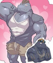  clothed clothing duo generation_1_pokemon grey_body hi_res humanoid machoke maldu male male/male muscular muscular_humanoid muscular_male nintendo pecs pokemon pokemon_(species) 