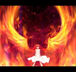  bad_id bad_pixiv_id banned_artist dress fiery_wings fire kyara36 letterboxed long_hair red_hair shakugan_no_shana shana solo watermark web_address wings 