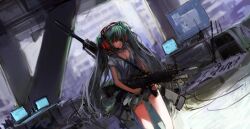  assault_rifle bad_id bad_pixiv_id blueman female green_hair grenade_launcher gun hatsune_miku headphones highres long_hair m16 m16a2 red_eyes rifle sniper_rifle solo twintails very_long_hair vocaloid weapon 