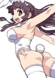  animal_ears ass black_hair breasts bunny_ears bunny_tail bunnysuit hirose_(mokiki) large_breasts long_hair maid_headdress open_mouth original purple_eyes sideboob smile tail thighhighs white_legwear white_thighhighs 