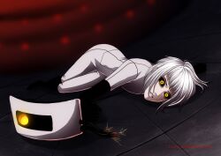  glados portal short_hair white_hair yellow_eyes 