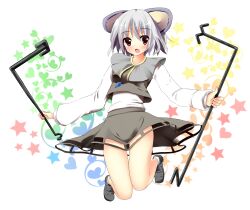  animal_ears bad_id bad_pixiv_id blush capelet dowsing_rod dx_(dekusu) female gem grey_hair heart jewelry mouse_ears nazrin necklace open_mouth pendant red_eyes shirt short_hair skirt skirt_set solo star_(symbol) touhou upskirt 