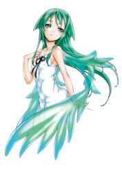  commentary_request dress female green_eyes green_hair highres long_hair saya_(saya_no_uta) saya_no_uta solo urabe_katsuto wings 