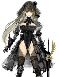  armor blonde_hair blue_eyes breasts commentary_request elf female lace large_breasts long_hair pixiv_fantasia pixiv_fantasia_wizard_and_knight pointy_ears pupps solo sword weapon 