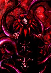  1boy angry blood claws commentary_request fate/zero fate_(series) gilles_de_rais_(caster)_(fate) male_focus painfultree smile solo tentacle 