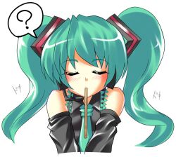  ? aqua_hair bad_id bad_pixiv_id closed_eyes commentary_request female food hatsune_miku hidamarinet incoming_pocky_kiss long_hair mouth_hold pocky solo twintails vocaloid 